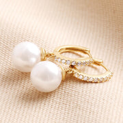 Pearl Drop Gold Huggie Earrings