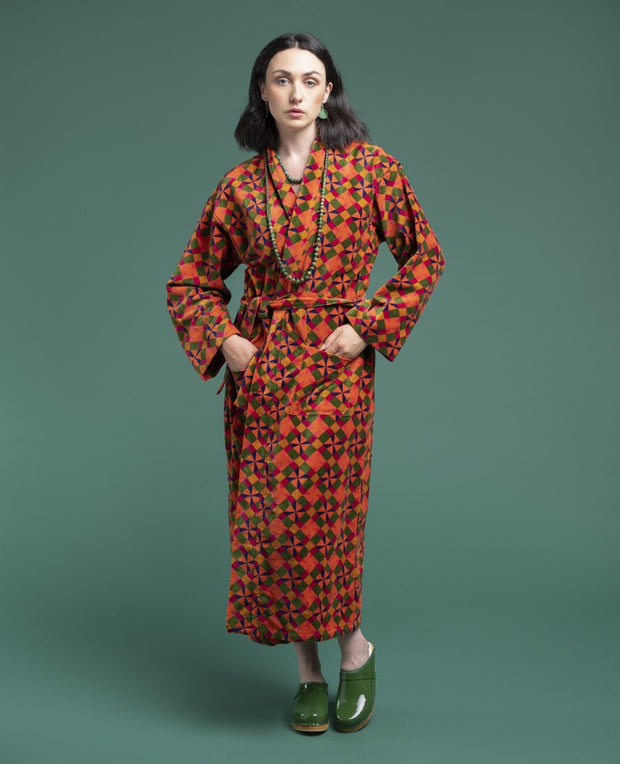 Les Touristes Long Velvet Dressing Gown - Mosaic Orange