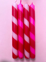 Pink Candy Cane Dip Dye Dinner Candle Set of 4