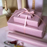 Recycled 5m Roll of Wrapping Paper - Pink with Gold Dots