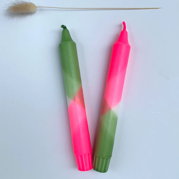The Singing Rabbit 2 Dinner Candles - Neon Pink & Green