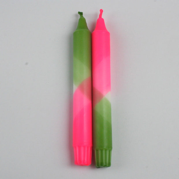 The Singing Rabbit 2 Dinner Candles - Neon Pink & Green
