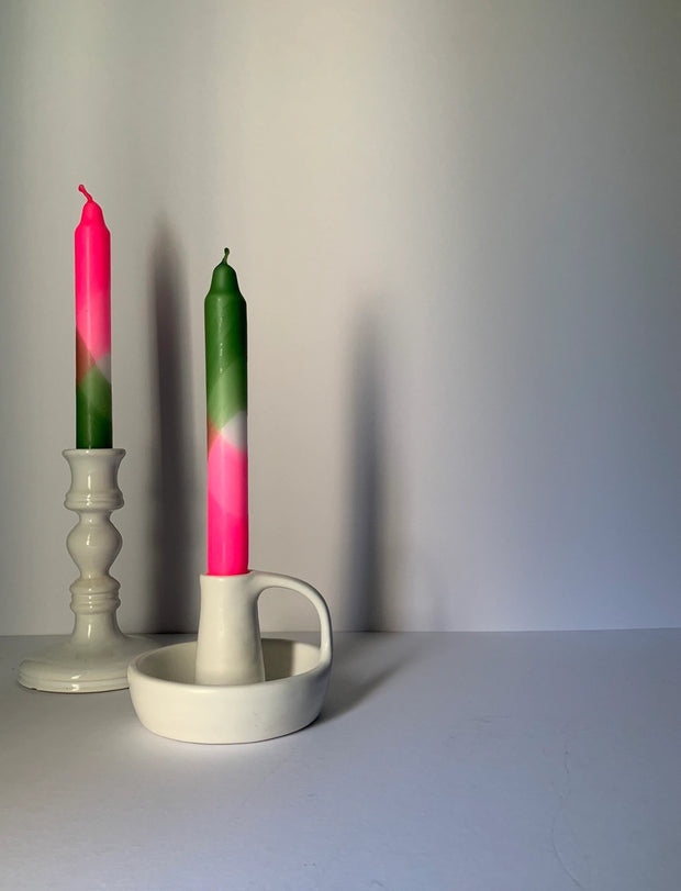 The Singing Rabbit 2 Dinner Candles - Neon Pink & Green