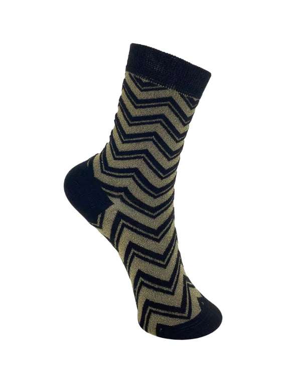 Black Colour Zig Zag Glitter Socks