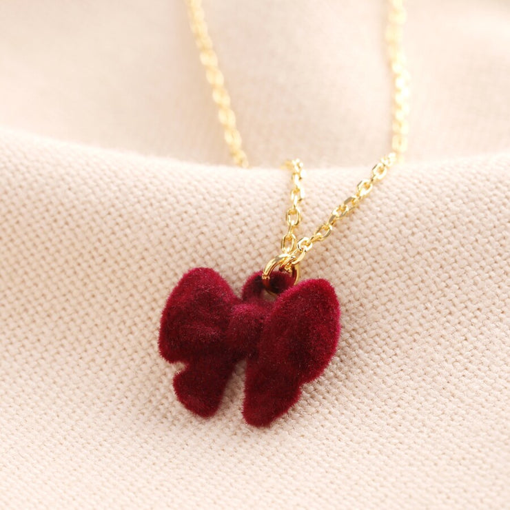 Red Velvet Bow Pendant Necklace