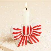 Red and White Striped Bow Candle Holder