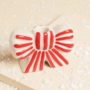 Red and White Striped Bow Candle Holder
