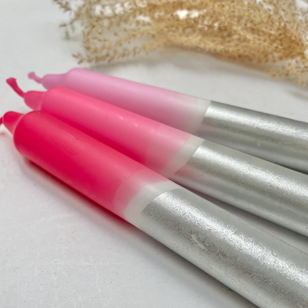 The Singing Rabbit 3 Dinner Candles - Rosy Hues & Silver