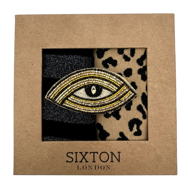 Sixton Sand Leopard & Berlin Sock Box Duo with Eye Brooch