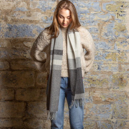 Tweedmill Herringbone Blackbird Stripe Scarf