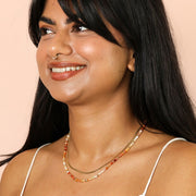 Herringbone & Bead Double Layer Necklace