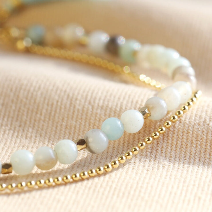 Semi-Precious Stone Bead and Chain Anklet in Pastel Green