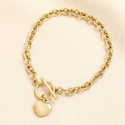 Stainless Steel T-Bar Heart Charm Bracelet in Gold