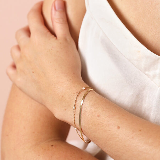 Herringbone Pearl Double Chain Bracelet in Gold