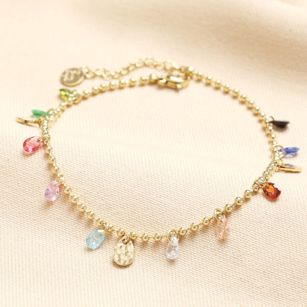 Stainless Steel Multicolour Beaded Anklet in Gold
