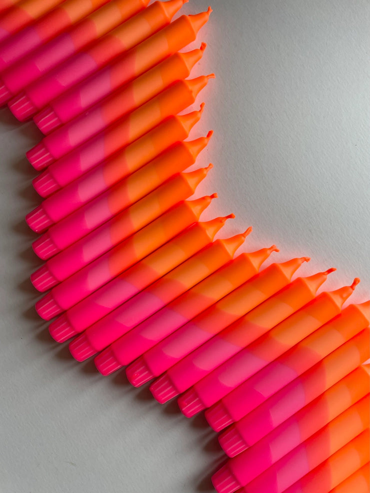 The Singing Rabbit 2 Dinner Candles - Neon Orange & Pink Swirl