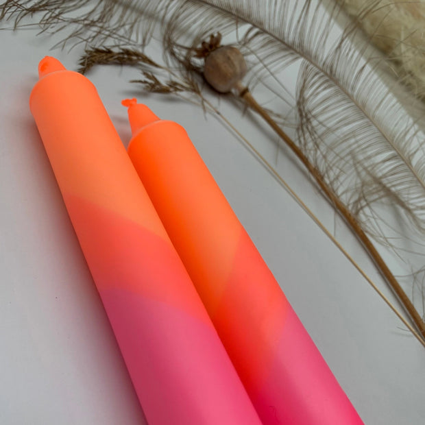 The Singing Rabbit 2 Dinner Candles - Neon Orange & Pink Swirl
