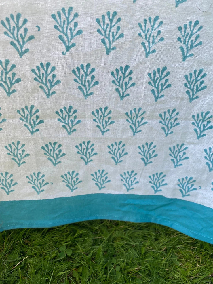 Twizzell Block Print Large Tablecloth - Blue Coral