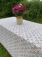 Twizzell Block Print Large Tablecloth - Pink & Green Diamond