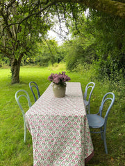 Twizzell Block Print Large Tablecloth - Pink & Green Diamond