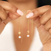 Thread Through Star And Pearl Chain Earrings