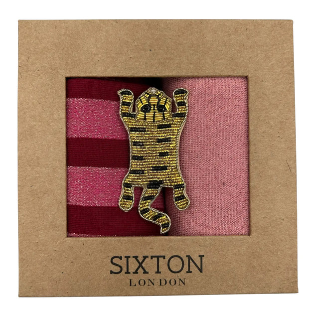 Sixton Red Berlin Sock Duo with Tiger Pin