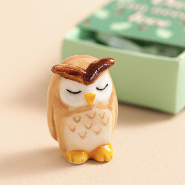 Tiny Matchbox Ceramic Tokens - Owl
