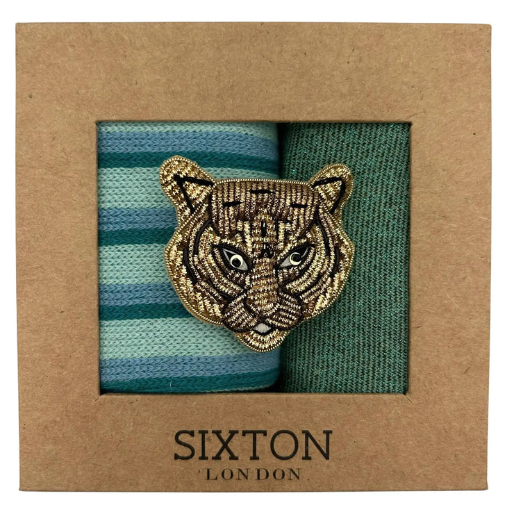 Sixton Tokyo Turquoise Sock Box with Tiger Pin