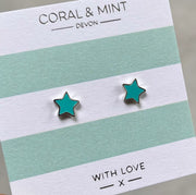 Coral & Mint Turquoise Enamel Star Studs