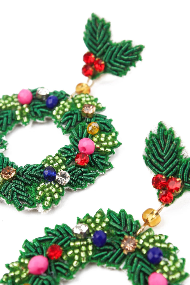 My Doris Beaded Earrings - Christmas Wreath