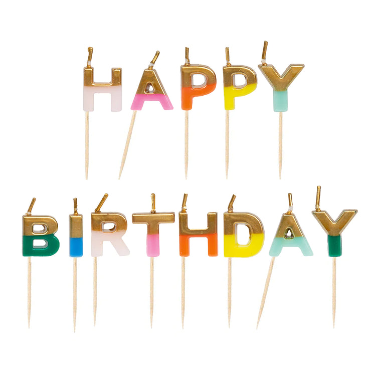 Happy Birthday Rainbow Gold Dipped Candles