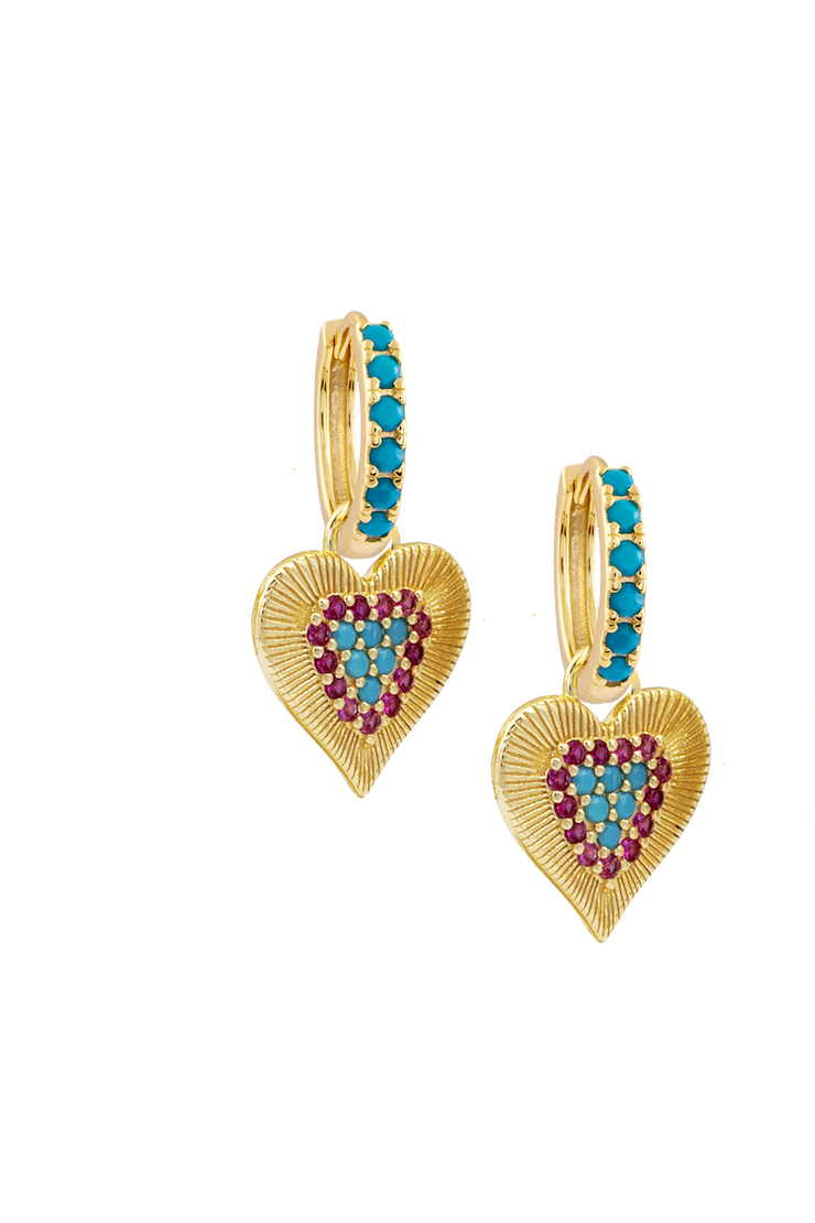 Atelier 18 Turquoise Midi Hoops with Mexican Heart Charms