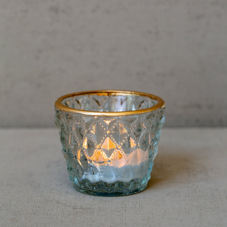 Diamond Tea Light Holder with Gold Rim - Small