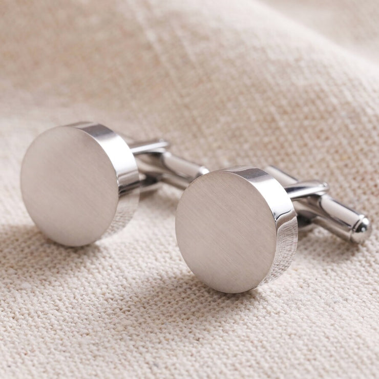 Brushed Finish Round Cufflinks in Silver or Gold