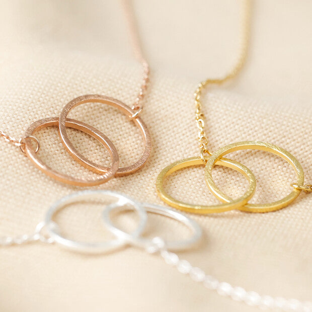 Brushed Interlocked Hoop Necklace in Silver or Gold