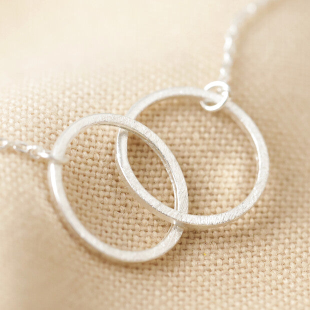 Brushed Interlocked Hoop Necklace in Silver or Gold