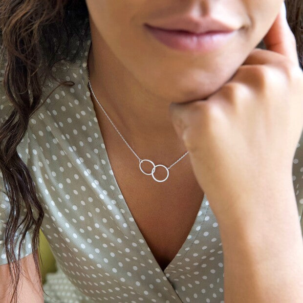 Brushed Interlocked Hoop Necklace in Silver or Gold