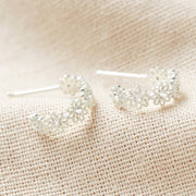 Crystal Daisy Hoop Earrings in Silver or Gold