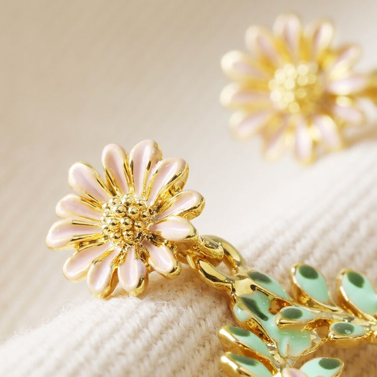 Crystal Flower & Enamel Bee Drop Earrings