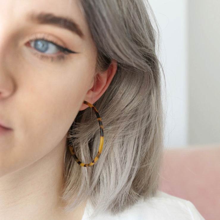 Large Tortoiseshell Resin Hoop Earrings